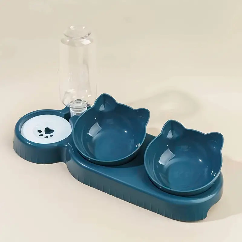 Double cat/dog feeder with automatic refill siphon