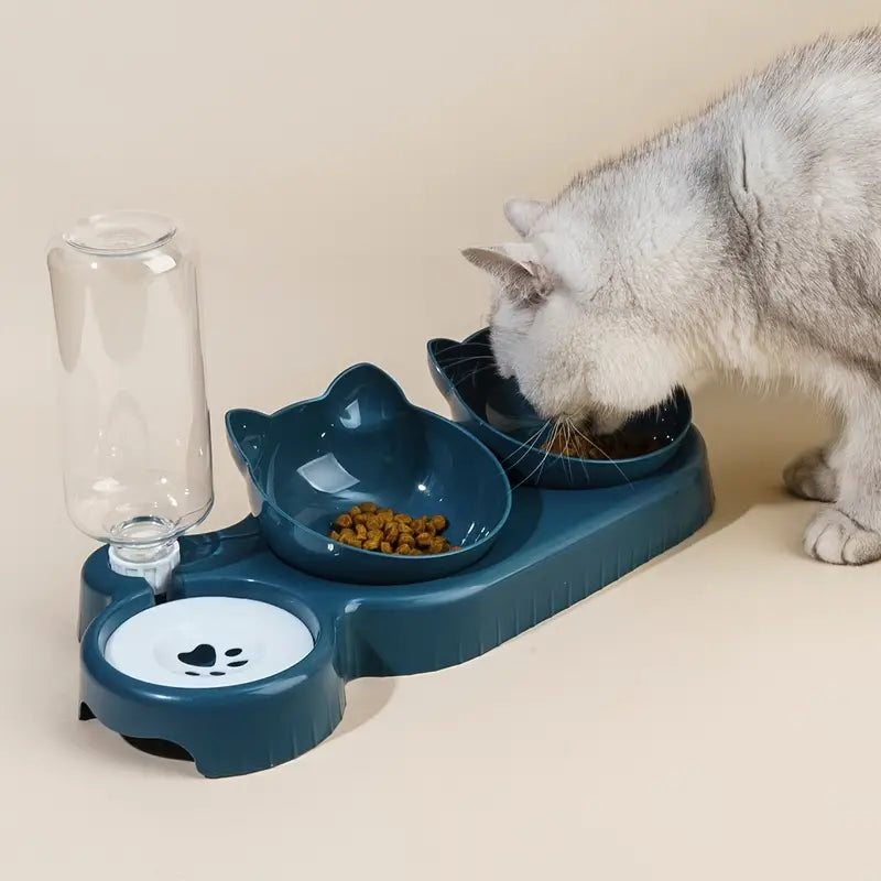 Double cat/dog feeder with automatic refill siphon