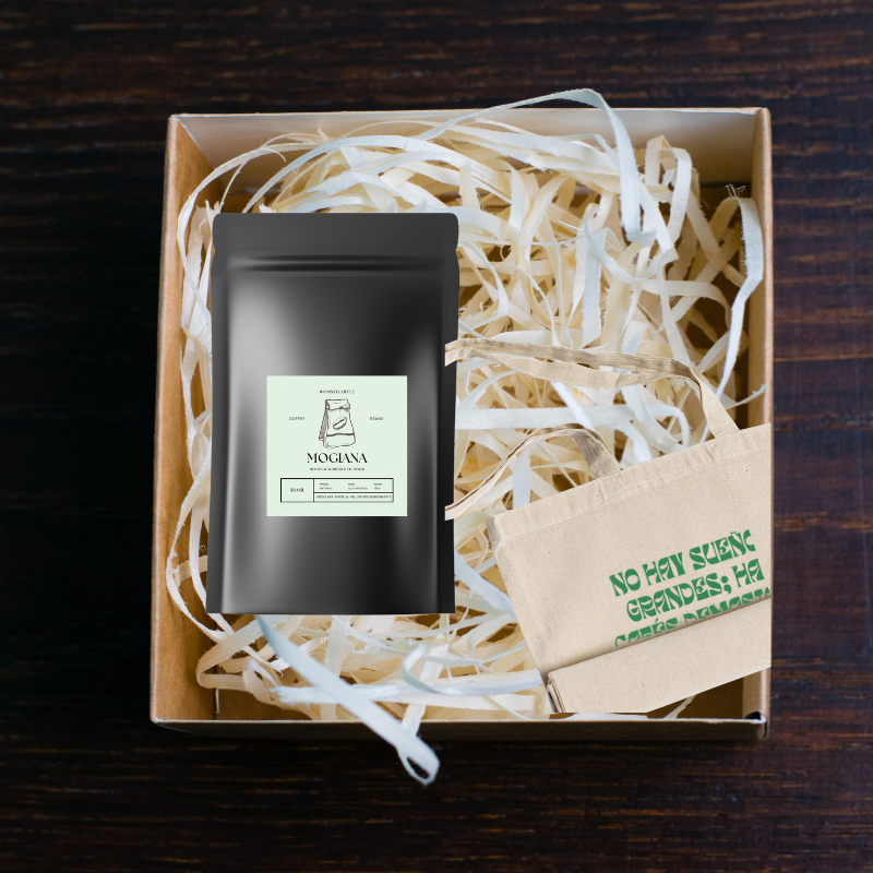 Pack regalo MOGIANA Café descafeinado de especialidad en grano o molido + Bolsa Tote Bag