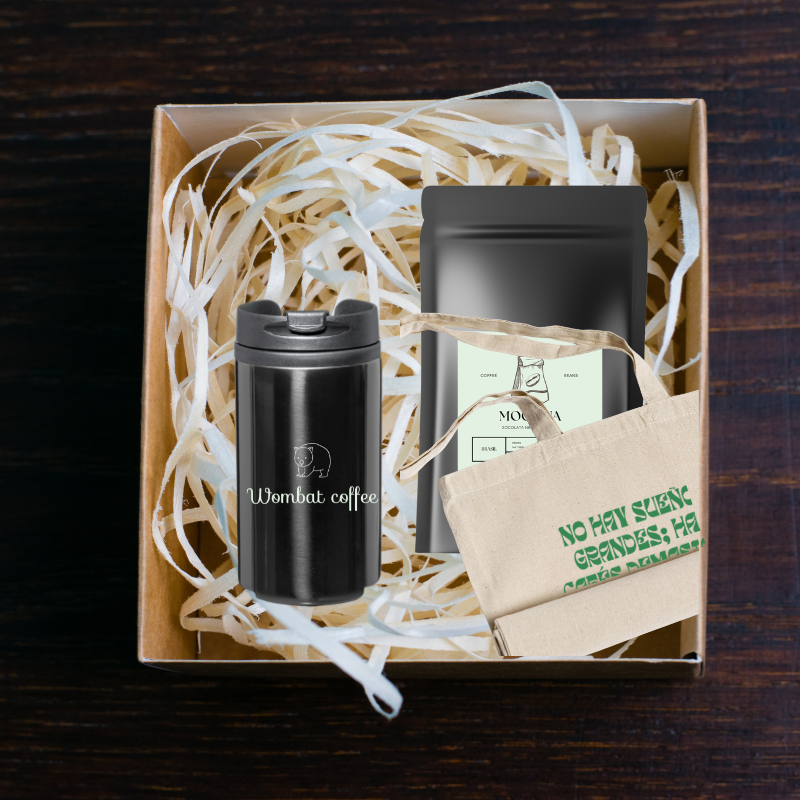Pack regalo MOGIANA Café descafeinado de especialidad en grano o molido + Vaso Térmico + Tote Bag