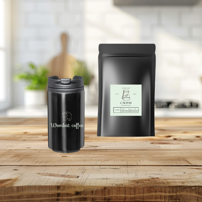 Pack regalo CALDAS Café descafeinado de especialidad en grano o molido + Vaso Térmico