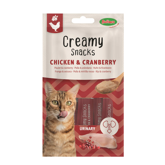 Snack cremoso Pollo y Arándanos para mejorar el sistema urinario de tu gato 4 uds