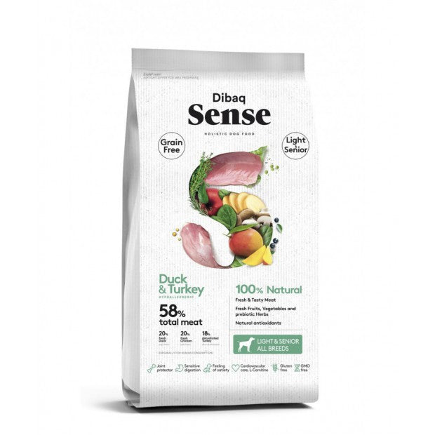 Pienso Dibaq Sense  Pato & Pavo -Grain Free (Light & Senior) - Bajo pedido (+3 días envío)