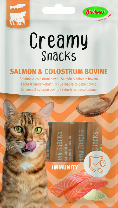 Snack cremoso Salmón y Calostro bovino para mejorar la inmunidad de tu gato 4 uds